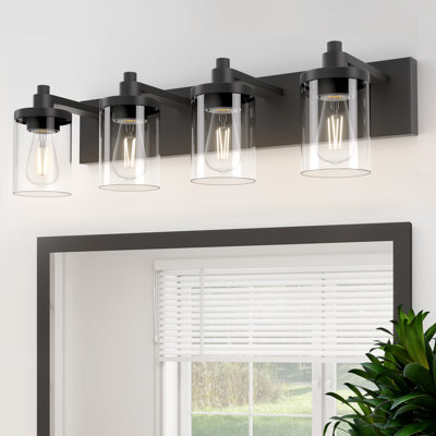 Lampe de salle de bain classique noire avec abat-jour en verre, ampoule non incluse