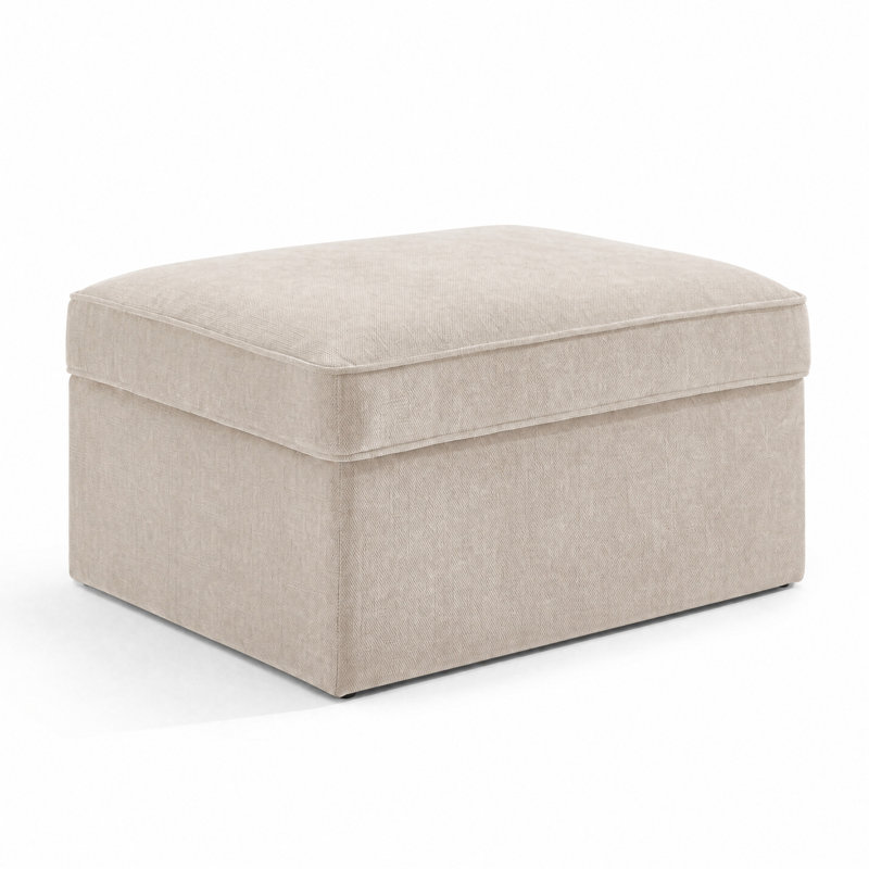 Jaspa Upholstered Pouffe Ottoman Footstool With Storage - Simple Classic Curved Boxy Design, Beige Linen