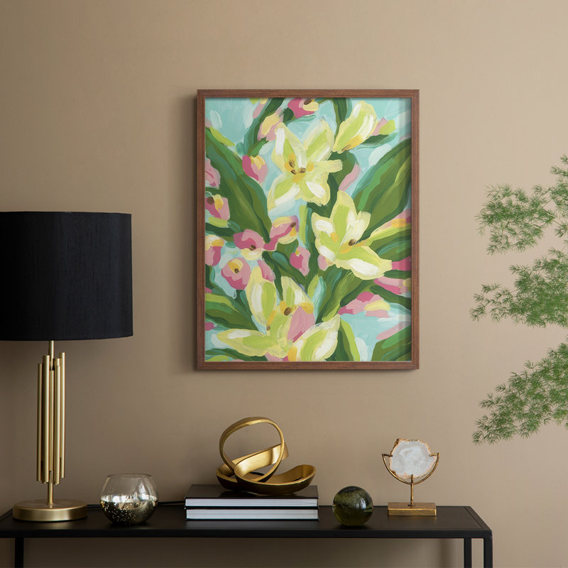 Floral Vibration I, reproduction encadrée - bois massif, H 11 po x l 9 po, Noyer