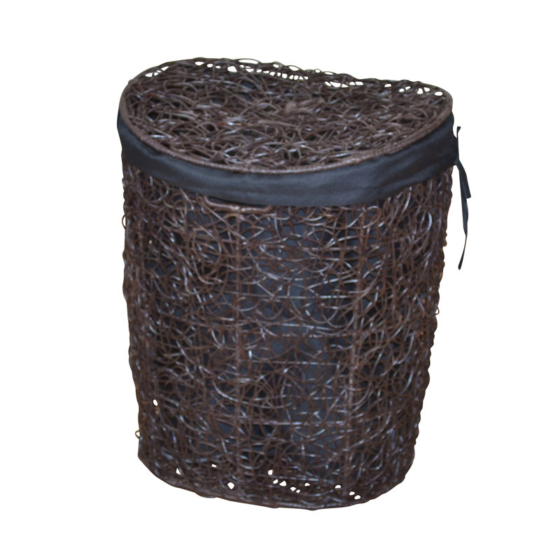 Wood Laundry Hamper with Handles, Brown/Ecru