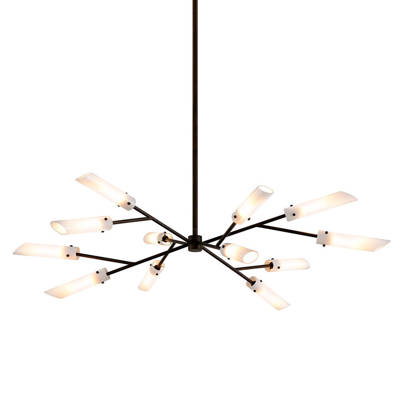 Dark Bronze 12-Light Sputnik Chandelier with Opal White Glass Shades