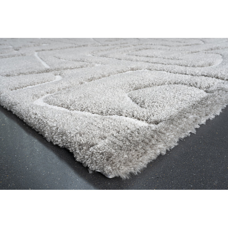 Tapis gris et ivoire en polyester recyclé Kaizer, Rectangle 5 pi 3 po x 7 pi 6 po