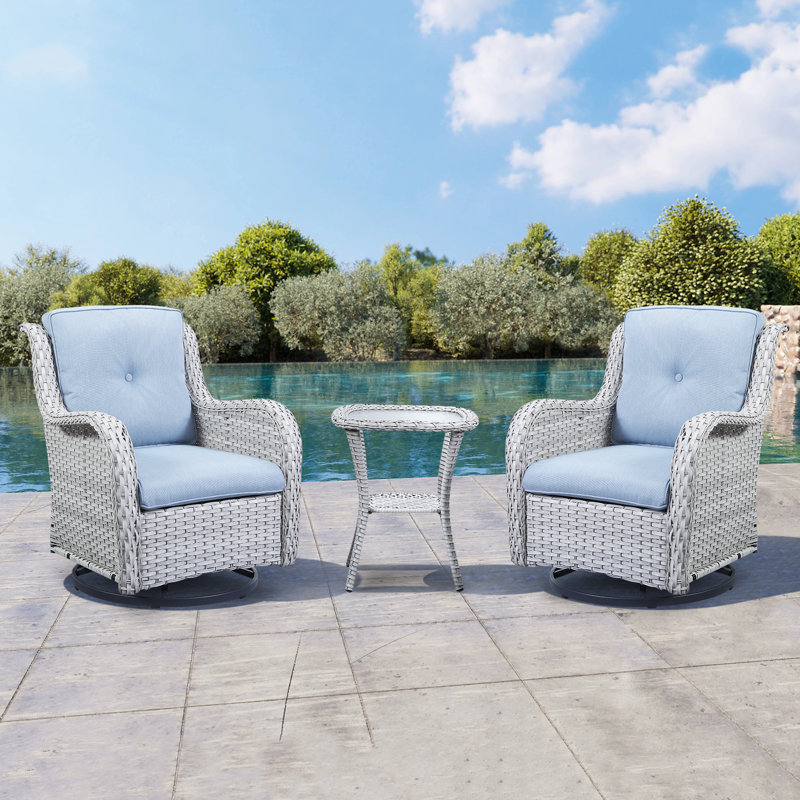 Chaise berçante et pivotante avec coussins 3 pièces Schutt, Gris clair, Bleu pastel