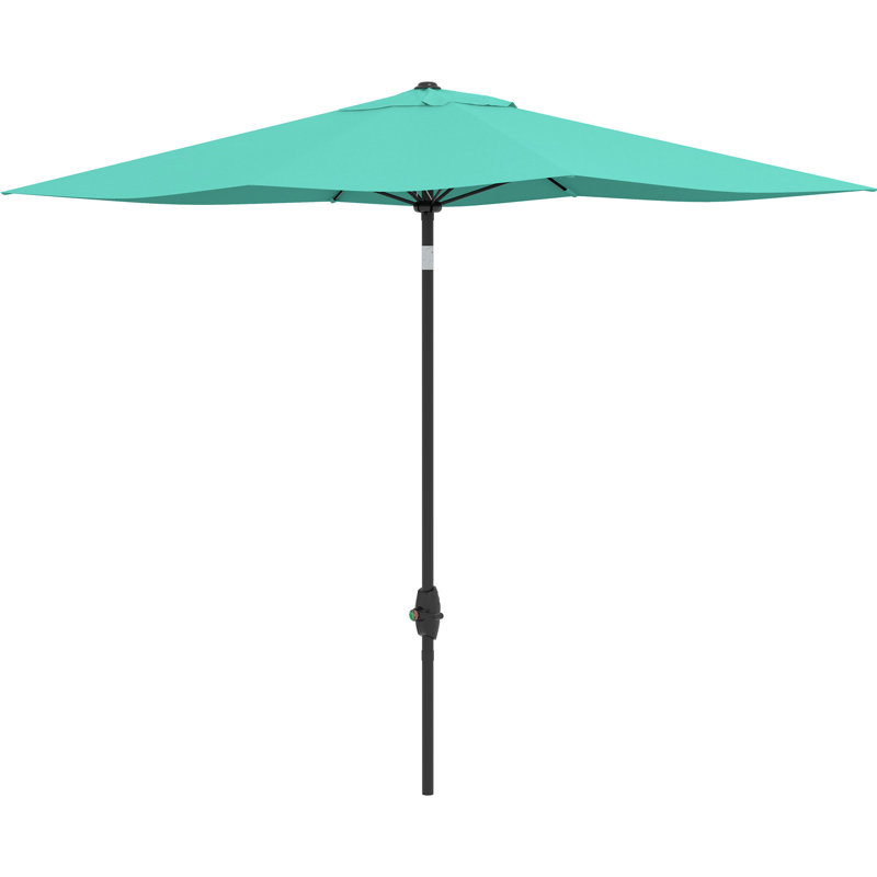 Parasol d'extérieur 1,98 m x 3,05 m, toile de protection 50+ couches, manivelle facile et inclinable, parasol turquoise pour terrasse, barrière, inclinaison réglable.