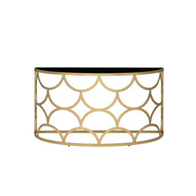 Gold Console Table With Tempered Glass Half-Moon Top And Metal Base, 70Lbs Weight Capacity, 54" Width, 29" Height, No Storage Shelving Table, Finish, 8Mm Glass, Limit, W X H, Space Remaining