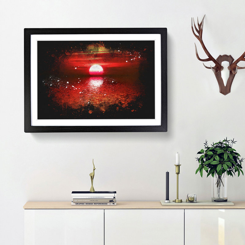 Red And Orange Sunset Above The Sea - Single Picture Frame Print on MDF, Black Framed, 33cm H x 45cm W x 2cm D