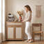 Buffet en rotin, armoire de rangement de style campagnard avec tablette réglable