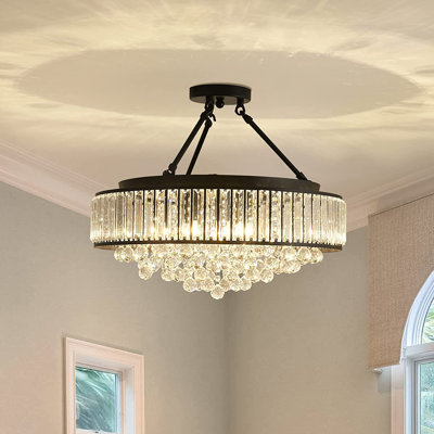 6-Light 22.05"Chandelier Style Drum Semi Flush Mount with Crystal Accents