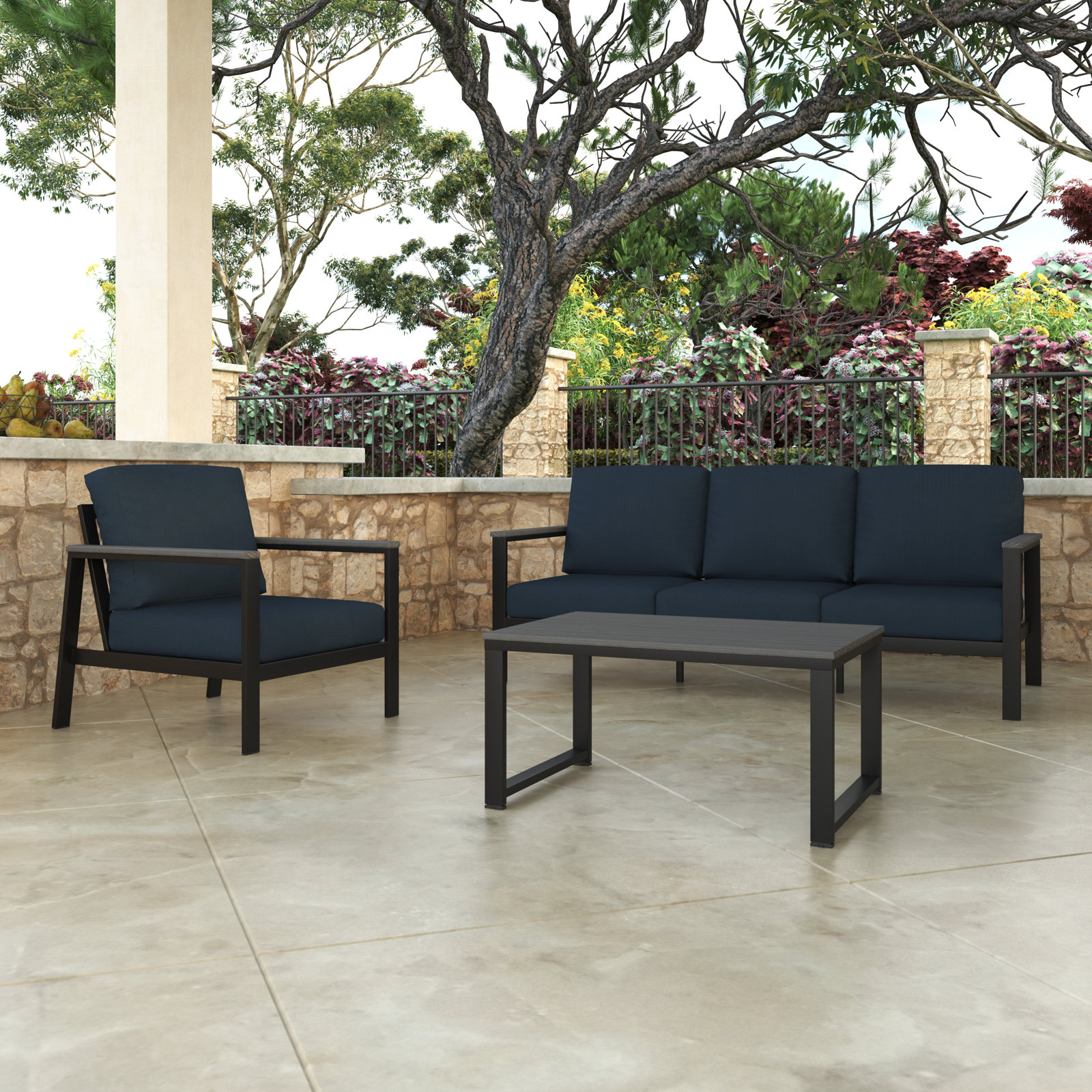 Townsend 4-Person Sunbrella® Patio Seating Group, Canvas Navy Sunbrella® Canvas