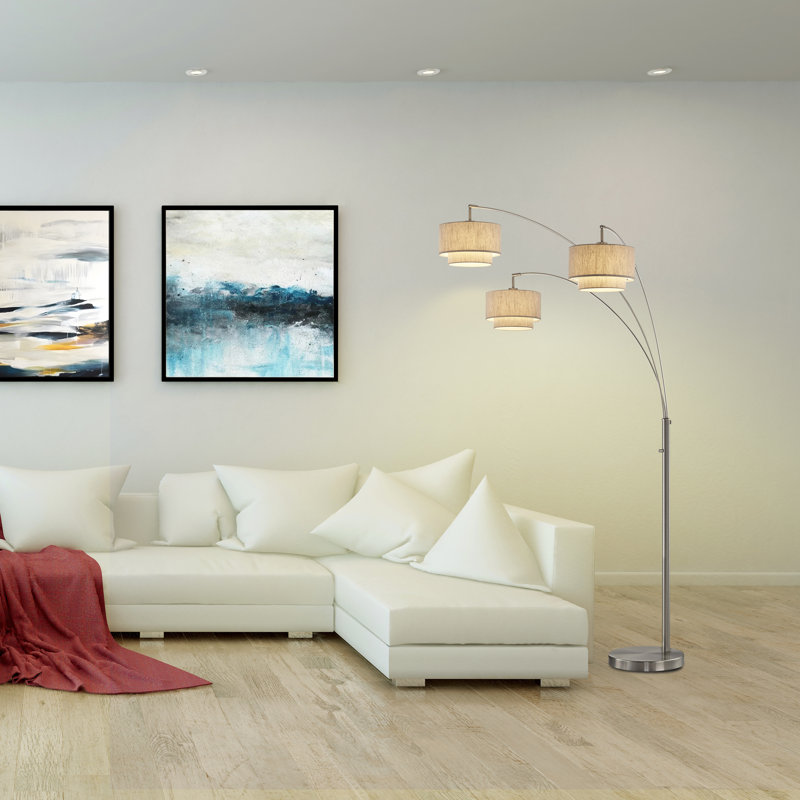 LED Arched Floor Lamp Dimmer, Silver, Linen