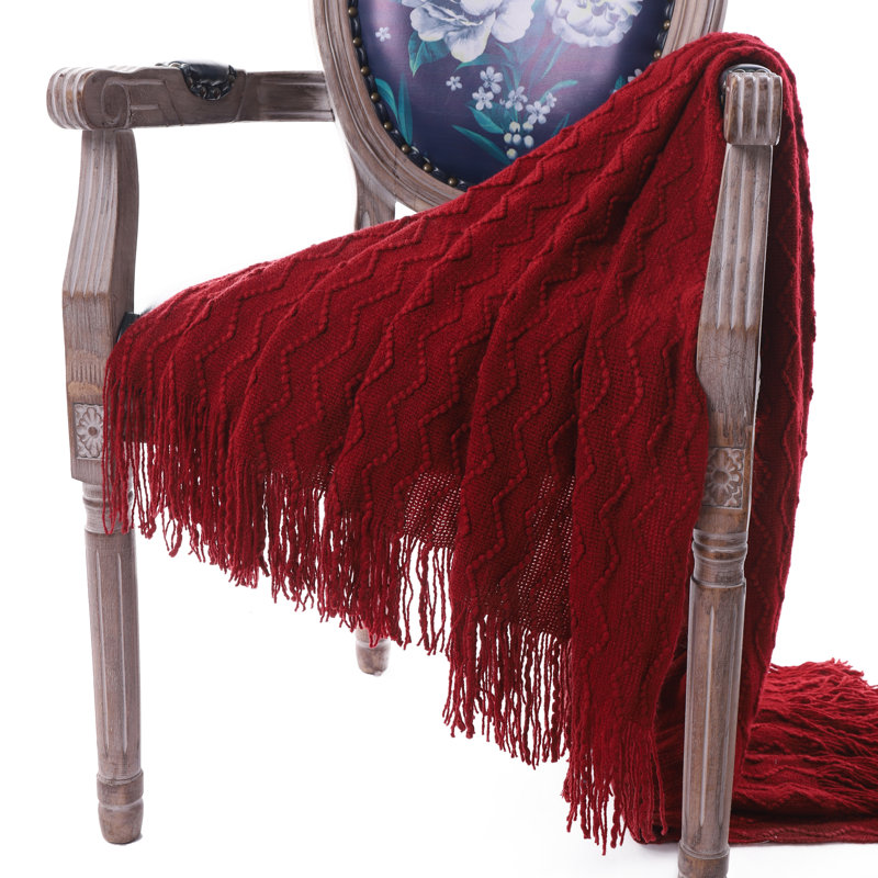 Christmas Red Knitted Wool Throw Blanket with Tassels, 50"x60"