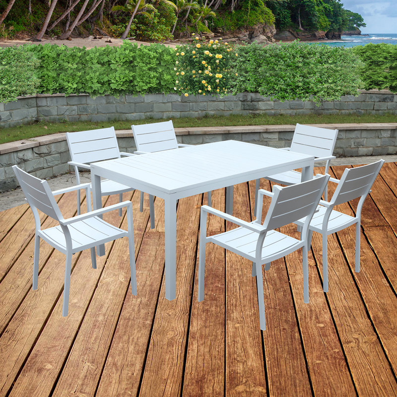 Rectangular Metal Outdoor Dining Table , 59'' in. W 36.61'' in. D, White