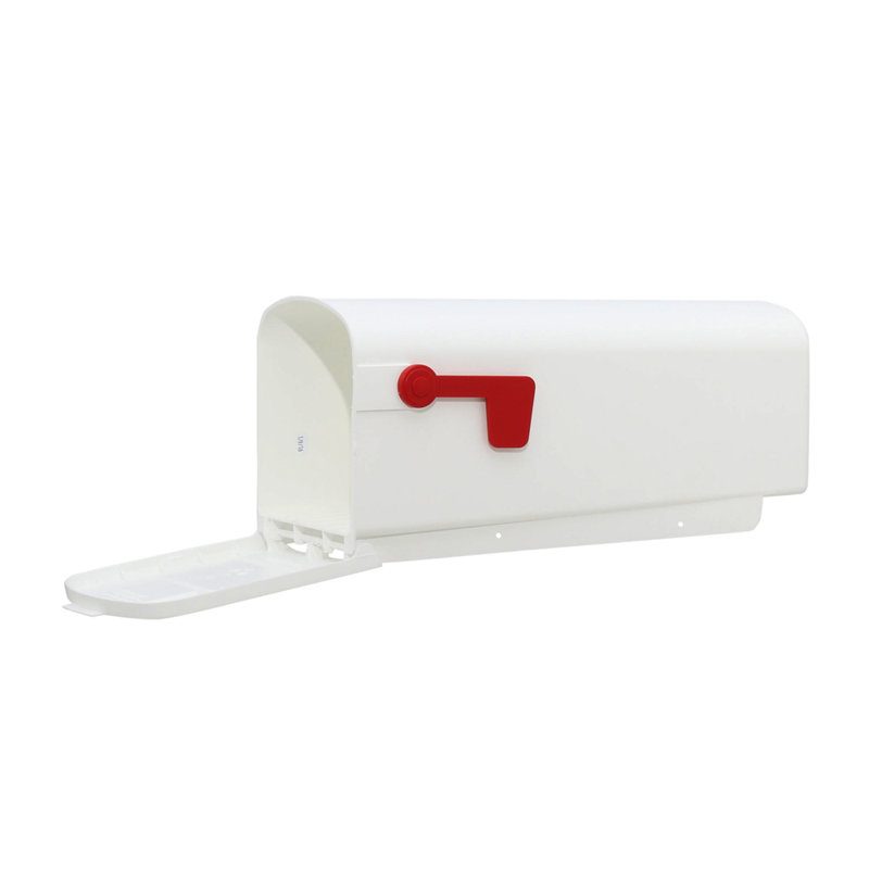 White Plastic Medium Rural Mailbox with Red Flag