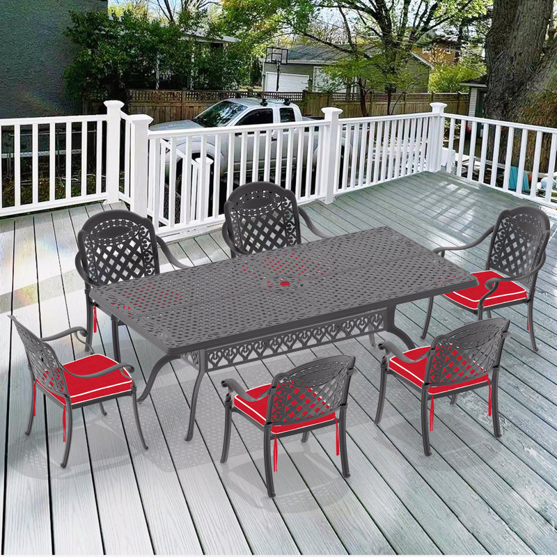Ensemble de 7 pièces de mobilier de patio en aluminium coulé avec coussins