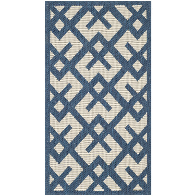 Arneshia Geometric Navy/Beige Indoor/Outdoor Area Rug, Rectangle 6'7" x 9'6"