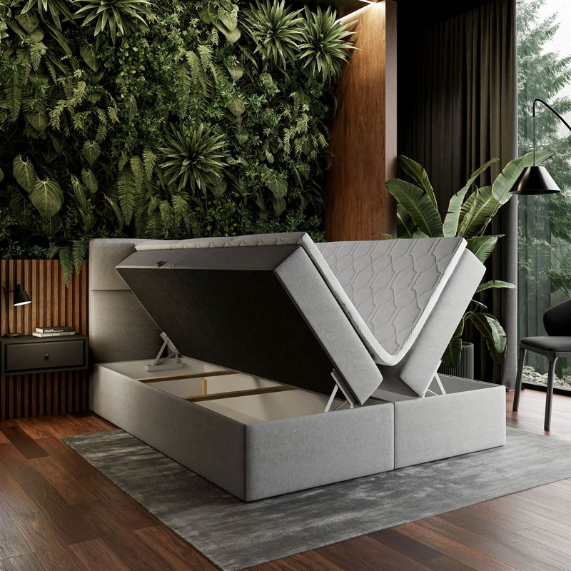 Upholstered Bed Behzad, Grey, 140cm x 210cm