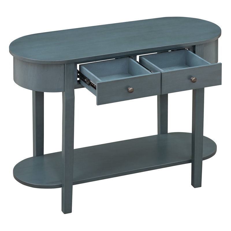Elegant Retro Console Table With Curved Design And Smooth Glaze, Navy