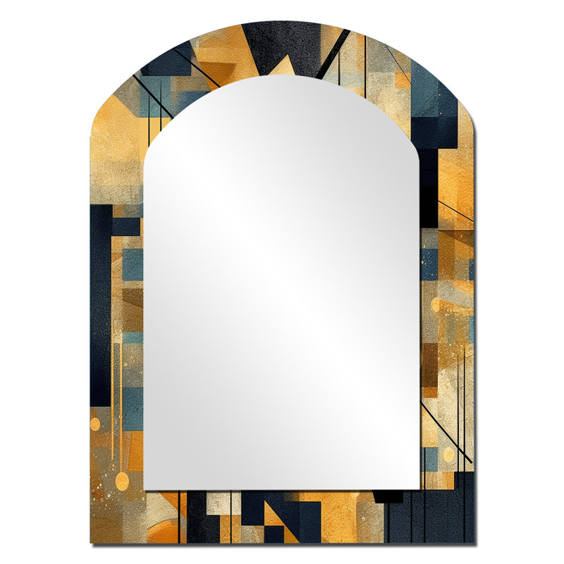 Gold Cubist Visions II - Cubism Arch Mirror, Gold Asymmetrical Unique Wall Mirror, Printed Metal Art, 34" x 25"