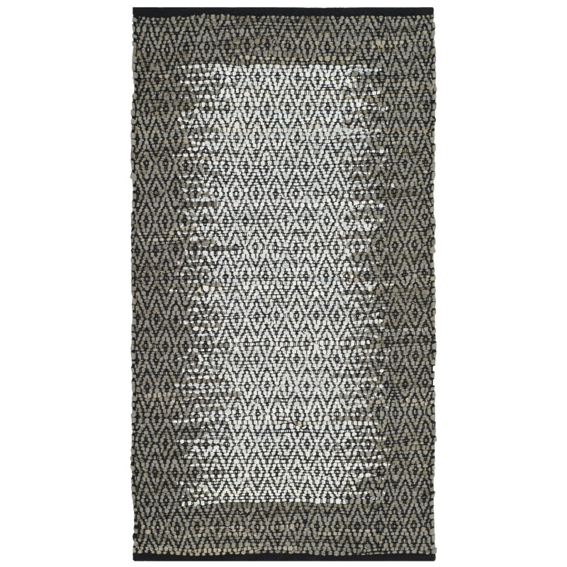 Tapis géométrique en cuir tissé à la main Phillis, Rectangulaire 2 pi x 3 pi