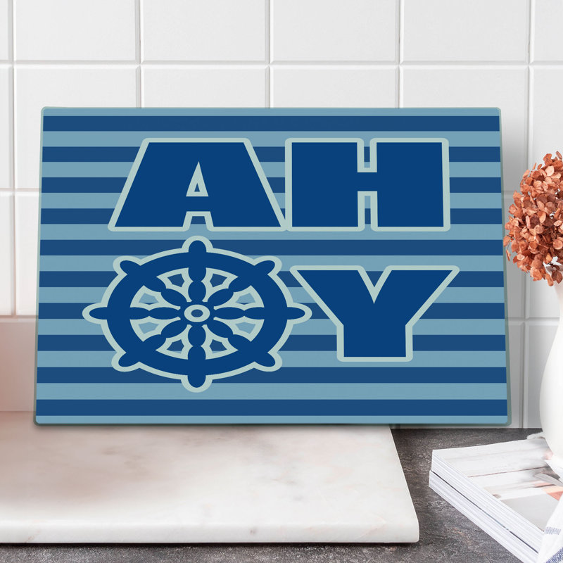 Ambesonne Reveal Party Cutting Board Large Size Nautical Wheel Ahoy Pale Blue White Blue