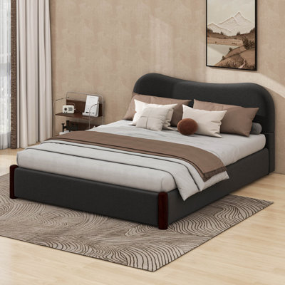 Lit plateforme tapissier avec tête de lit courbée, cadre de lit plateforme en bois moderne