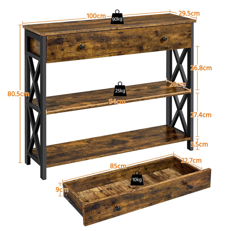 Annam Console Table, Brown, 80cm H x 100cm W x 30cm D, Black