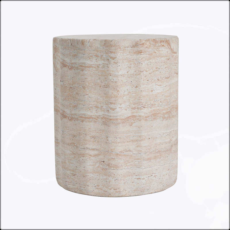 Table d'appoint d'extérieur / d'intérieur en béton léger avec finition en travertin élégante, durable et polyvalente