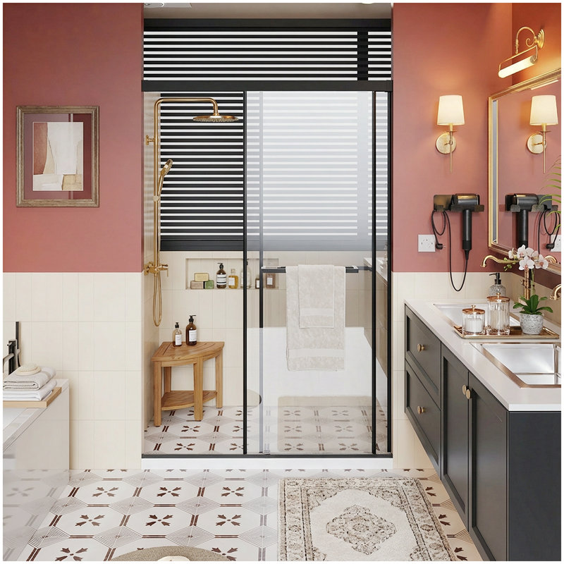 Frameless Shower Door 48x72 Inch, Aluminum Dual Sliding Doors with Soft-Close Buffer Track, Easy Install in 30 Mins, Leak-Proof Design with Extended Metal Threshold