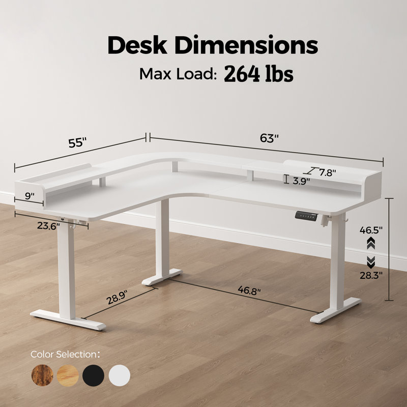 Bureau debout en L de 63 po pour ordinateur, bureau de coin électrique à hauteur réglable pour le bureau personnel, Blanc