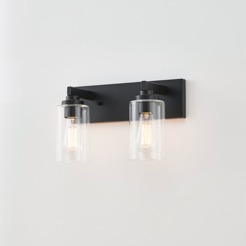 Éclairage de meuble-lavabo transitionnel à intensité variable, Noir mat, 14,12 po de largeur, 2 lumières