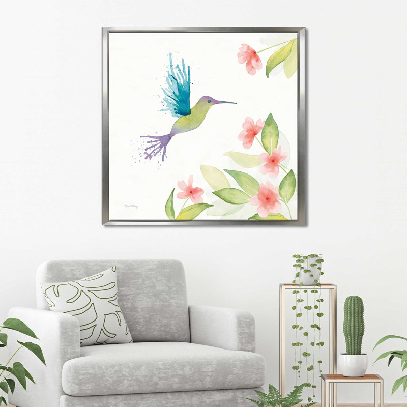 «Flit III», reproduction de peinture à l'aquarelle, H 21,5 po x l 21,5 po x P 2 po, Cadre flottant argent
