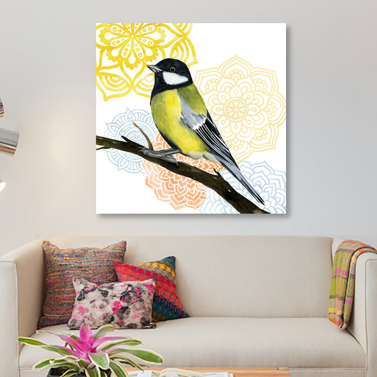 « mandala oiseau iii », reproduction d’impression sur toile, H 26 po x l 26 po x P 1,5 po, Toile tendue, Pas de tapis