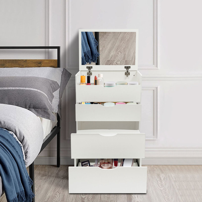 Petit meuble-lavabo avec miroir et 3 tiroirs, Blanc