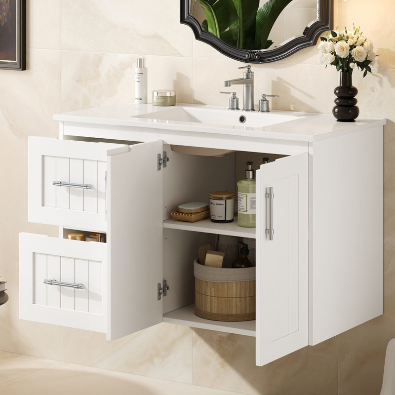 36'' Floating Bathroom Vanity With Ceramic Sink, White