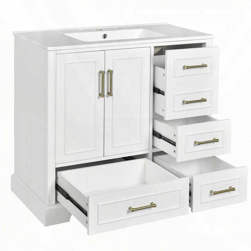Meuble-lavabo traditionnel 36 "avec lavabo en céramique, Blanc