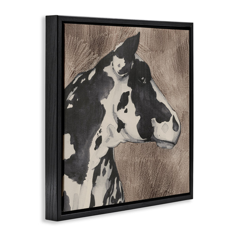 «Rustic Cow Looking Right», art mural sur toile par Grace Popp, Cadre flottant noir de jais, H 25 po x l 25 po