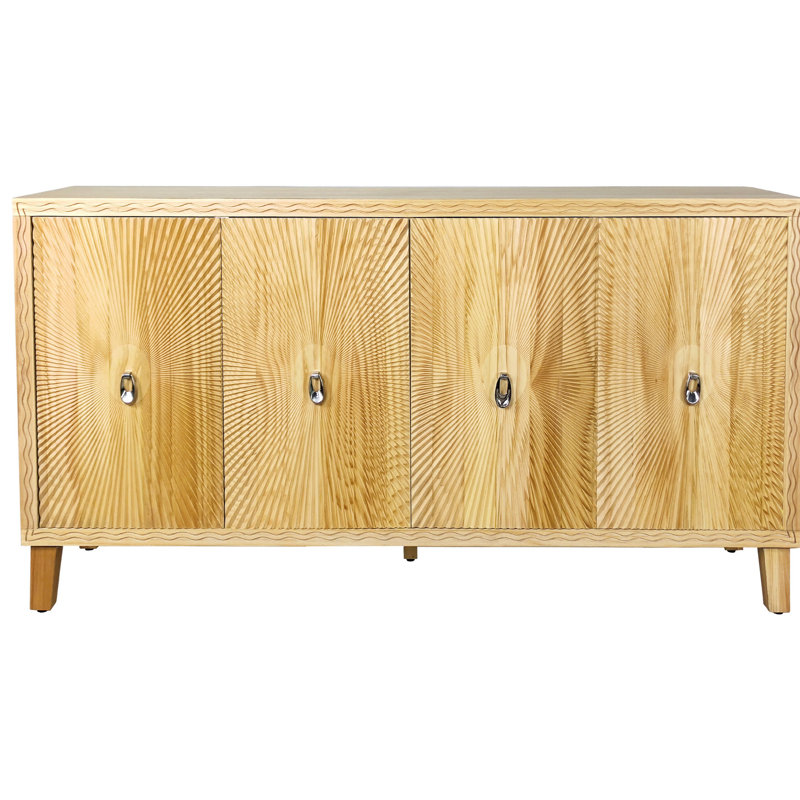 Buffet à motifs pour la vie, la salle à manger et l'entrée - Vaste espace de rangement (armoire à 4 portes naturelle avec solution Wave