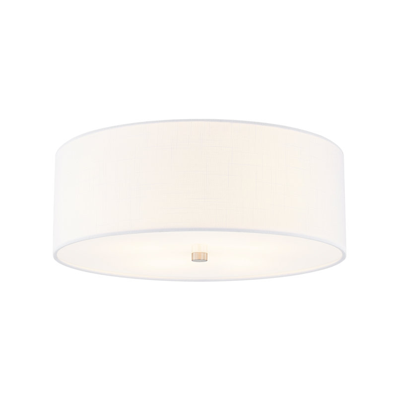 Textile - Classic Drum Flush-Mount - Linen Fabric Shade - 18"L x 18"W x 6.75"H, Brushed Nickel, White