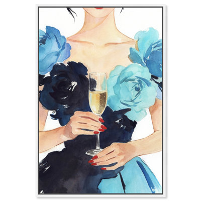 Champagne & Roses - Ira Colmeva, reproduction d'art sur toile encadrée, art Martini par Art Remedy, cadre blanc, 10 x 15