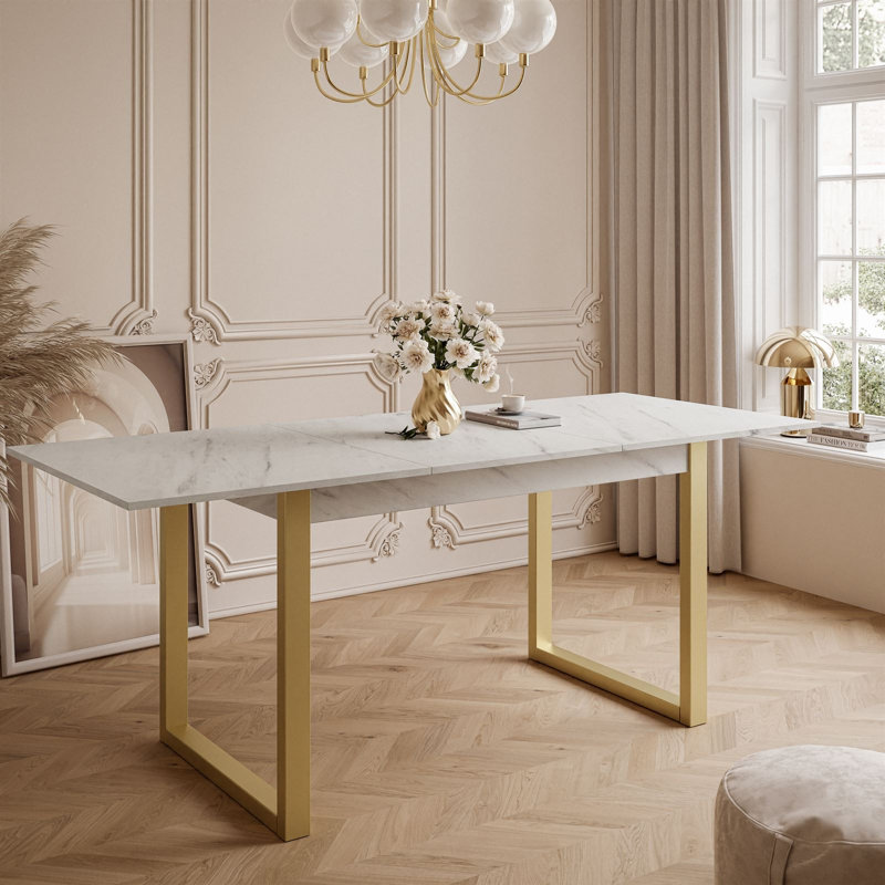 Extendable Metal Base Dining Table, Levanto Marble