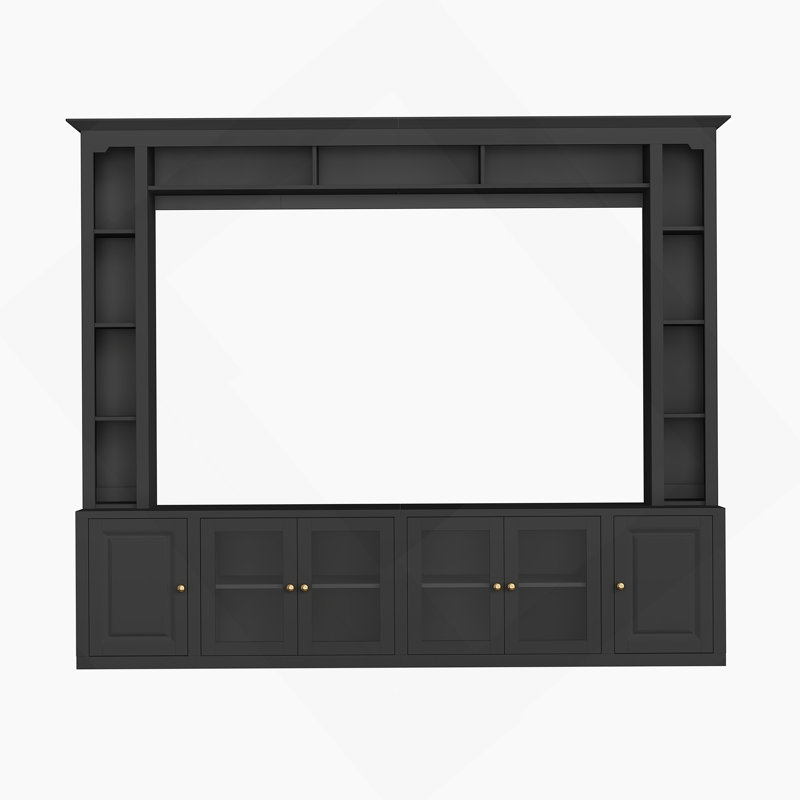 Modern 4-Piece Entertainment Center Wall Unit with Bookshelves & Large TV Stand, 92" Media Console with Glass Doors & Storage for TVs up to 80"