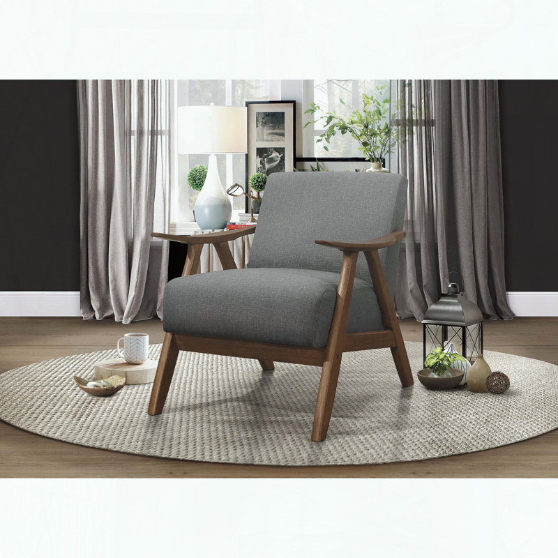 Chaise d'appoint d'inspiration rétro avec finition noyer, Gris