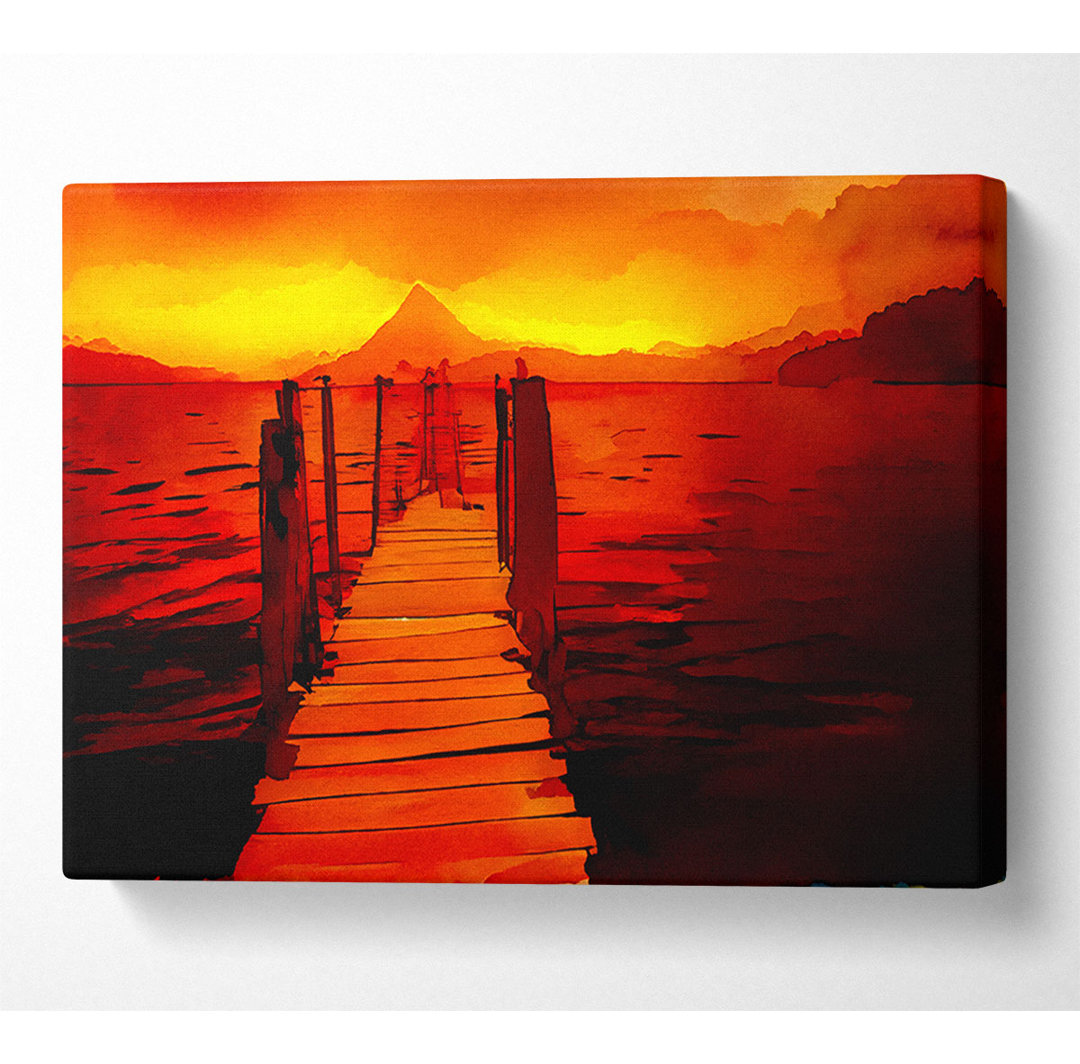 Red Pier Bergblick Leinwand Aquarell