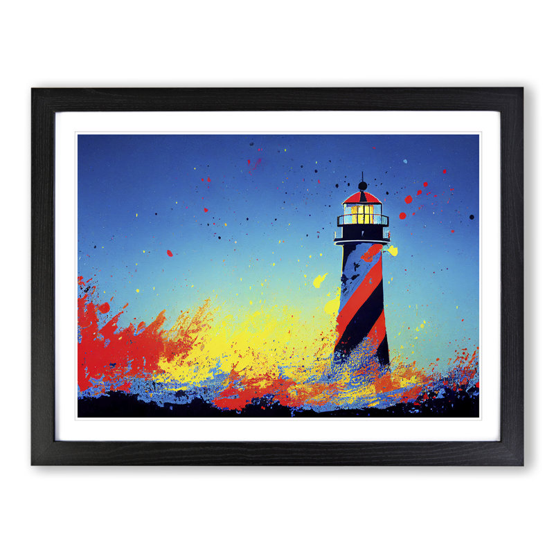 XH1022-6649X Painted Lighthouse Vol.5 - Single Picture Frame Painting, Black Framed, 46cm H x 64cm W x 2cm D