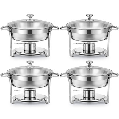 6 Quarts Round Glass Lid Stainless Steel Chafing Dish