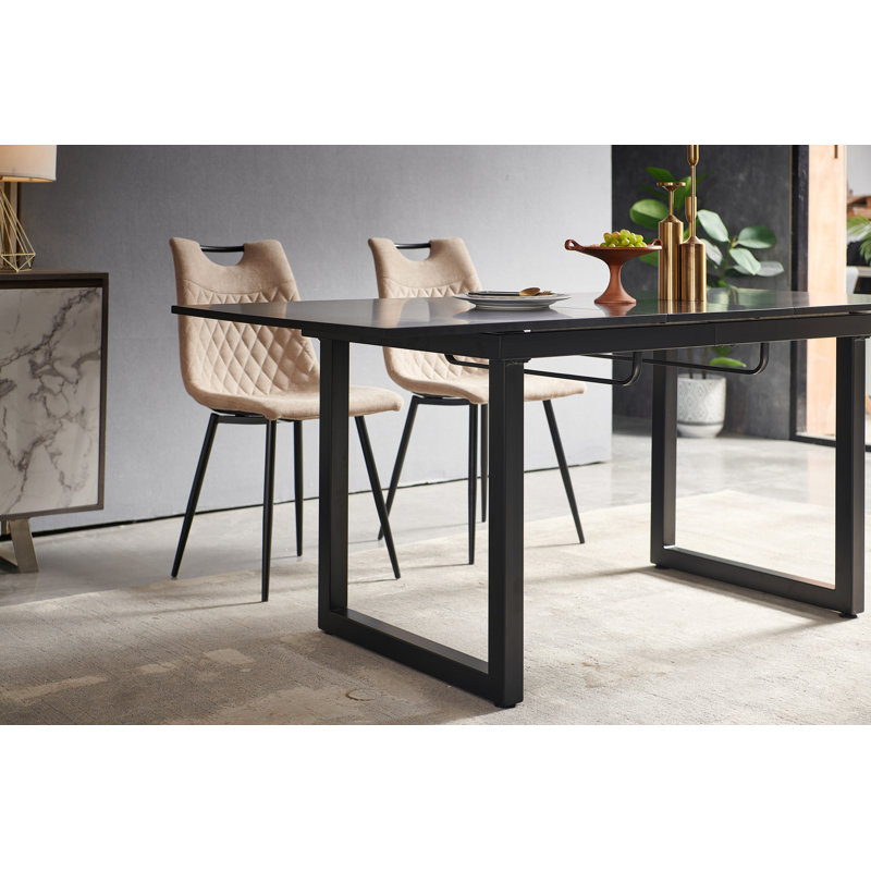 Square Extendable Dining Table With Metal Leg,Modern Space Saving Kitchen Table, Black, Black