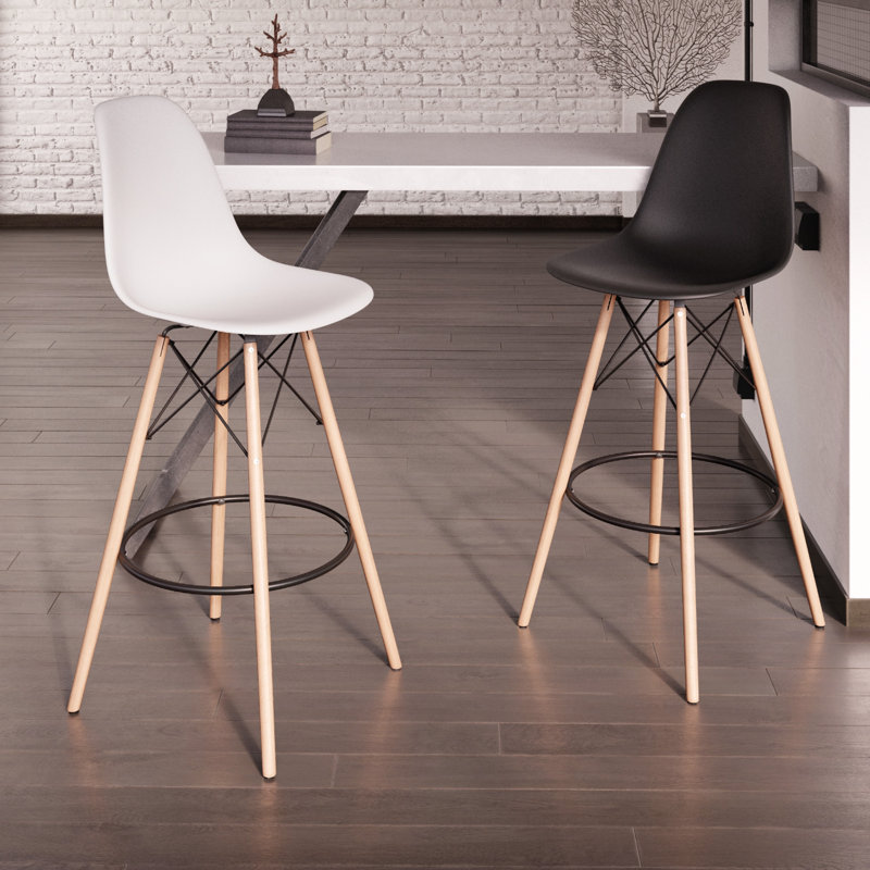 Jordan Bar & Counter Stool, White/Natural, Bar Stool (29.5" Seat Height)