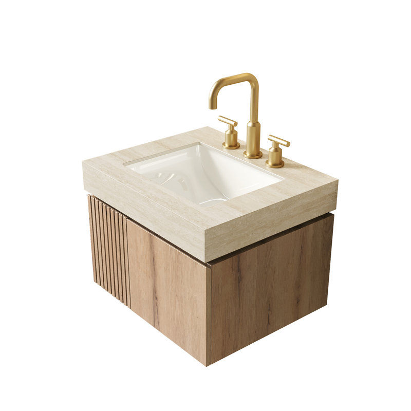 Meuble-lavabo flottant 24 po avec lavabo en céramique, plateau en pierre frittée, 2 portes, pré-assemblé
