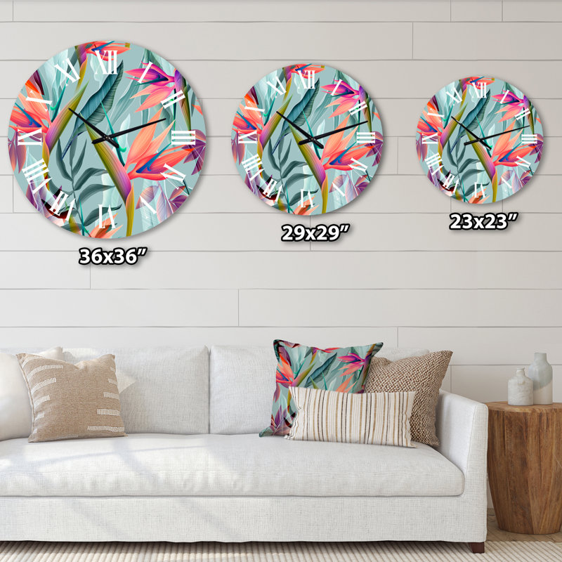 Fleurs tropicales VINtage VI - Horloge murale traditionnelle, Surdimensionné