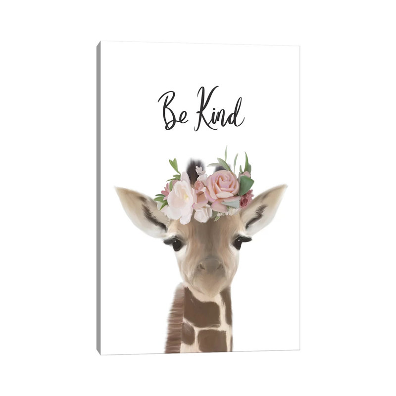 Floral Giraffe Be Kind by Leah Straatsma - Wrapped Canvas Print, 20.32 cm H x 30.48 cm W